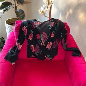 Free Press Black Floral Blouse